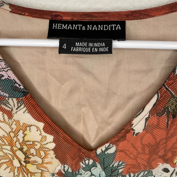 Hemant & Nandita Zeri Dress Size 4 Floral Boho Peasant Rust Orange Anthropologie - Picture 6 of 8